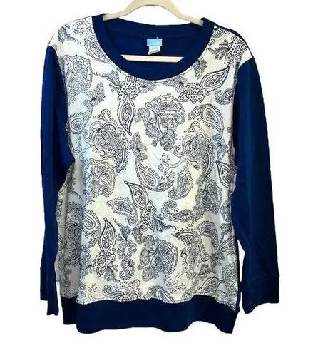 Comfort Corner Blue White With Paisley Design On Front Sweater Size XL