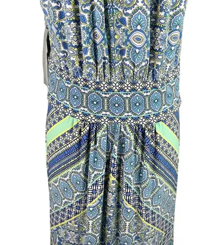 London Times  Maxi Dress 4 Keyhole Sleeveless Geometric Print Stretch New