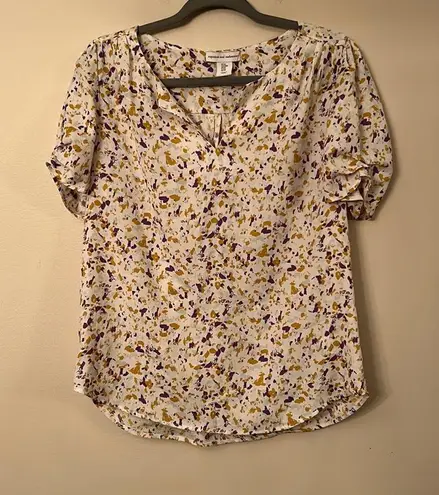 Cupcakes and Cashmere White Blouse with Yellow and Purple Splatter NWOT