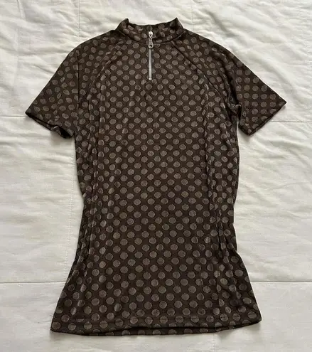 Vintage Brown tan polka knit jacquard dot quarter zip biker look top size large