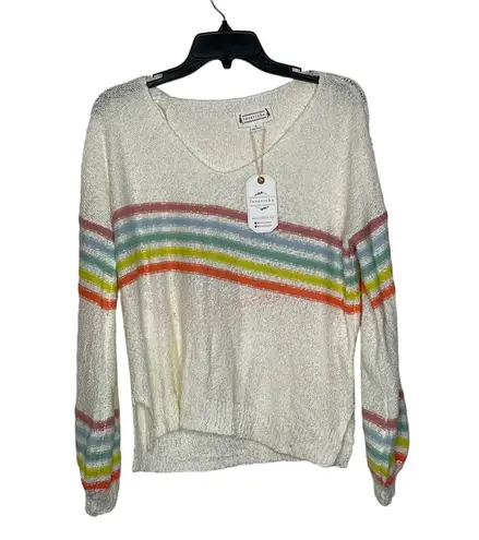 Love Riche Sweater Size Small Cream Multi Color Stripes Acrylic Blend Womens Knit