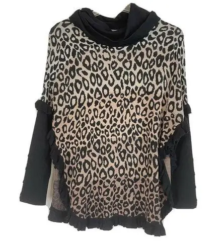 Joseph A. womans size large brown black leoprd print ruffle sweater cowl neck