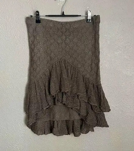 Ralph Lauren Y2K  Rugby Knit High Low Ruffled Skirt XS Brown