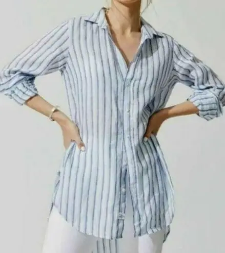 Frank & Eileen Grayson Navy Blue Stripe Cotton Button Down Shirt XS