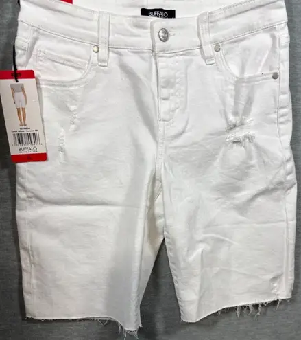 Buffalo David Bitton Womens White Distressed Mid Rise Bermuda Jean Shorts 8/29 - Image 1