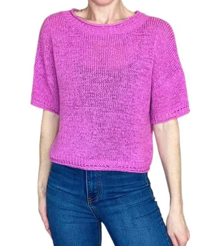 New In Pinkish Purple Crochet Cropped Casual Minimalist Sweater