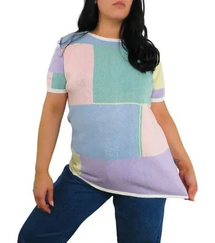 Blair 1980s Pastel Color Block Short Sleeve Knit Top Large