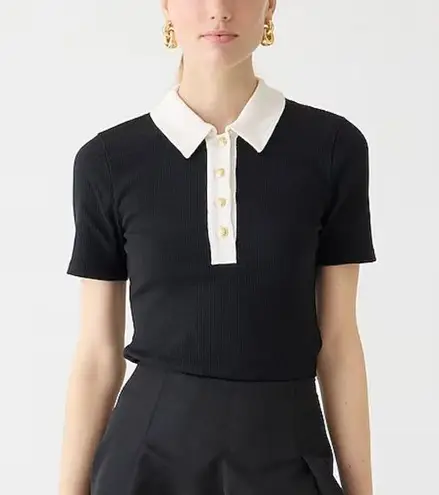 J.Crew NWT  Vintage Rib Polo Tee Shirt Black Ivory Top BY419 Medium