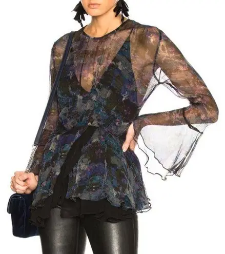 IRO Josie Sheer Watercolor Long Bell Sleeve Top