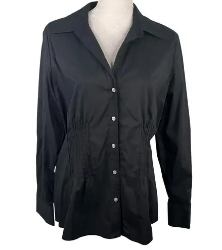 Nine West  Black Button Down 14 Ruched Gathering V-Neck New