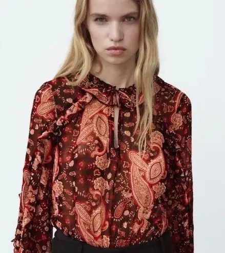 ZARA  Floral Paisley Print Ruffled bodysuit Size Large