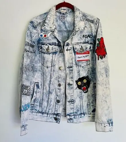 Rebel Star Jean Jacket S Acid Wash Patches Graphics Streetwear