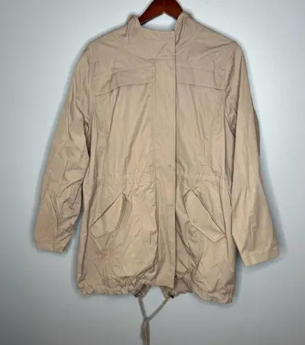 NYDJ Brushed Twill Anorak tan beige Plus Size hooded pockets zipper Jacket 1X