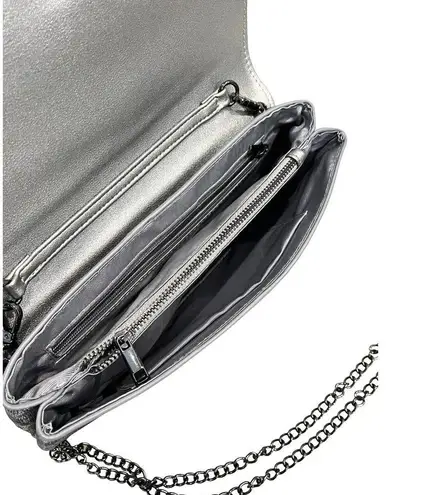 Sondra Roberts  CLUTCH HANDBAG Silver Black Clutch Crossbody Faux Suede Purse