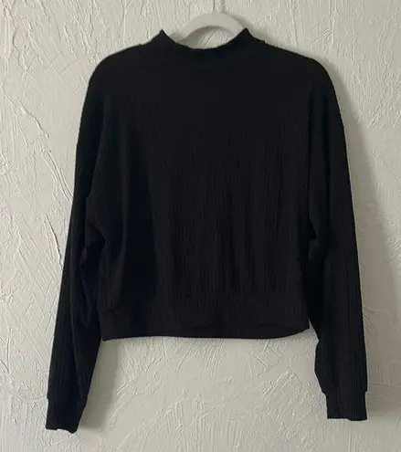 Abound  Black Ribbed Cropped Long Sleeve Mock Neck Sweatshirt - Image 1