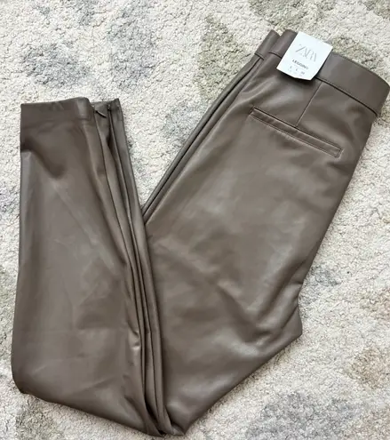 ZARA NWT  Hi-Rise Leather Leggings Pants Mink Color Size L 30 Bloggers Favourite