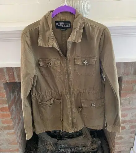 Ali & Kris ARMY Green  size Small Zip Up Jacket w/Tortoise Style Buttons