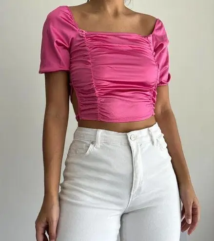 Popular 21 NEW Hot pink metallic barbie lace up crop top