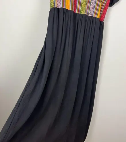 The Planet Maxi Dress Large Black Multicolor Nepal Gauze Peasant Hippie Boho New