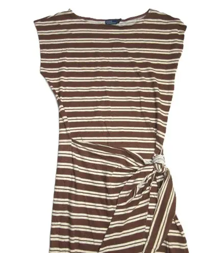 NWT Polo Ralph Lauren Striped Jersey Wrap Tee Midi in Brown Stripe Dress S