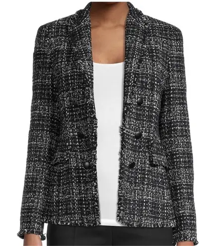 Akris Punto Deep Navy White Black Tweed Mock Double-Breasted Blazer Size 4