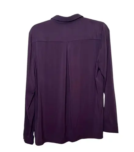 Tahari T | Plum Purple Long Sleeve Silky Blouse w/ Hidden Buttons Professional M