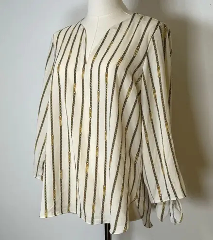 MICHAEL Michael Kors Logo Gold Chain Blouse Cuff With Tie Women’s Size Medium