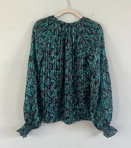 Ramy Brook Luanne Silk Pleated Teal Combo Blouse