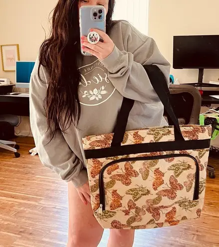 Vintage Unbranded Butterfly Print Large Weekender Travel Tote Bag