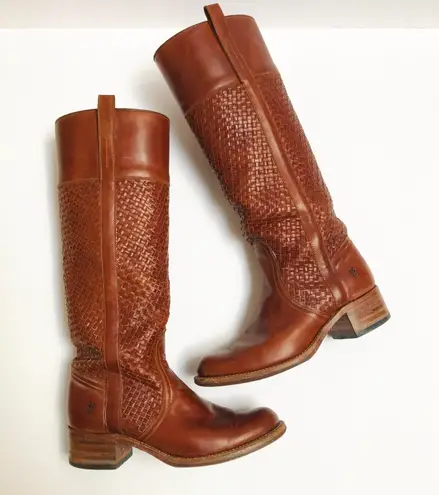 Frye Samantha Woven Tall Brown Leather Boots 9.5 M 125 From Bettina