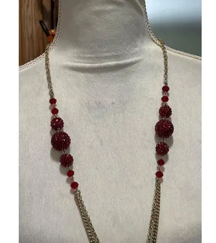 Elegant Rhinestone Crystal Clayball Long Necklace Disco Ball Boho Chic Whimsical Red