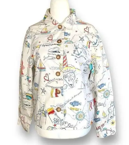 Vintage Graff Petite Jacket Lightweight Nautical Novelty Print White Blue Red Size undefined