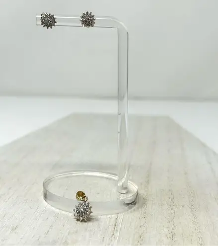 Genuine 14K & brilliant cut diamond flower cluster earrings & pendant set, NWOT