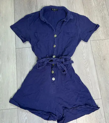 Velvet Heart 100% linen navy blue romper size small