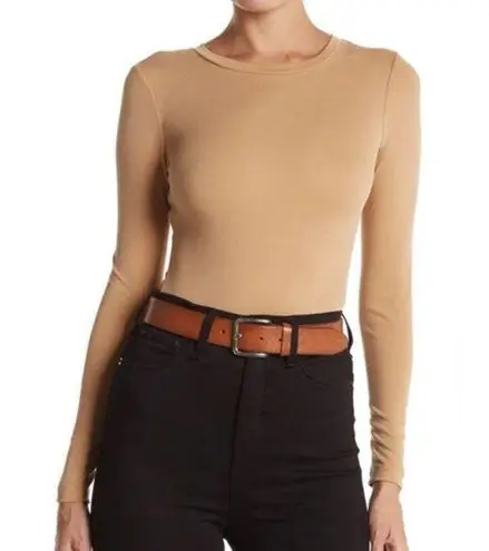 Elodie x NORDSTROM | NWT Ribbed Bodysuit Camel Snap Closure High Neck | Medium