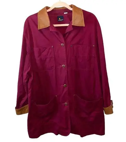 Liz Sport Vintage Burgundy & Faux Leather Trim Shacket Chore Coat