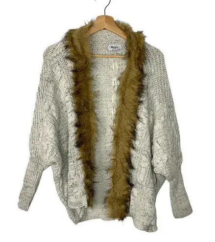 Military Hippie Felicity Faux Fur Batwing Cardigan White Brown