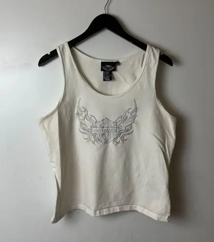 Harley Davidson Vintage Y2K  Tank Top Womens White XL Extra Large Studs Cotton