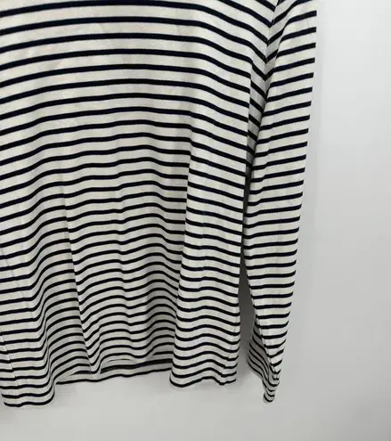 L.L.Bean  Black White Striped Turtleneck Long Sleeve Shirt Cotton Women Large Reg