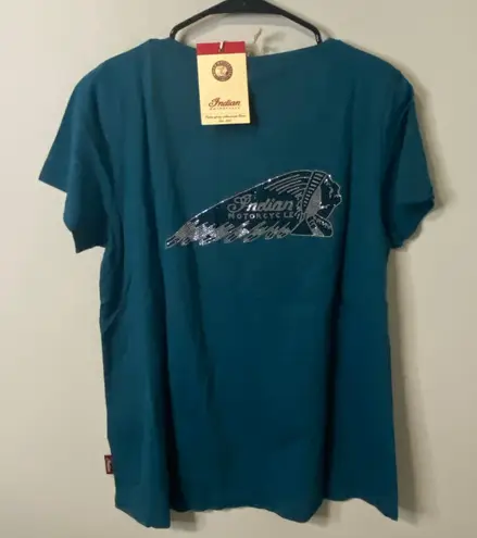 New Indian Motorcycle Women's Teal Rhinestone Headdress T