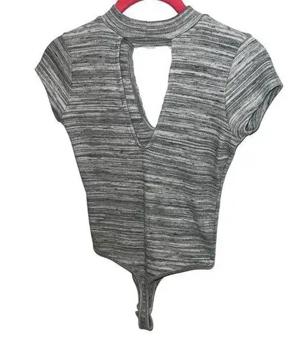 Black Bead Womens Short Sleeve Ribbed Bodysuit, One Piece Grey, White, S NWOT