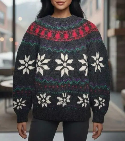 Vintage Hand Knitted Wool Fair Isle Grandpa Sweater Red Size L