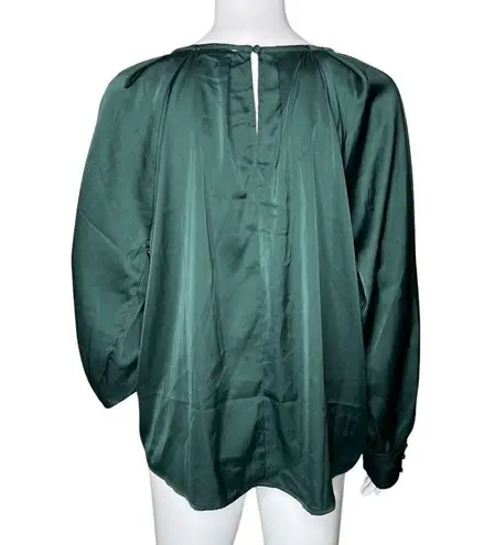 Mine Shirt Women Medium Green Satin Blouse Neutral Preppy Office Casual Bohemian