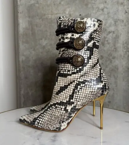 Balmain Alma Snake-Effect Leather Ankle Boots