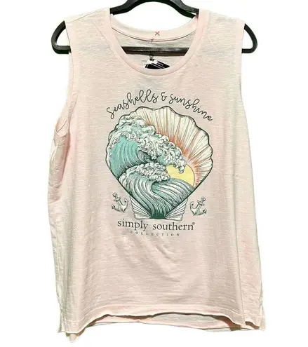 Simply Southern  Size XXL Tank Top Seashells & Sunshine Light Pink