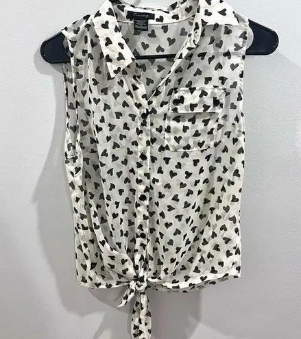 Timing Black and white heart print tie waist chiffon blouse size small - Image 2