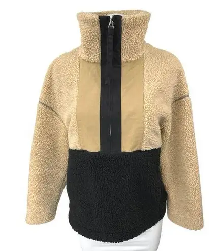 Something Navy Beige Black Teddy Sherpa Fleece 1/2 Zip Pullover Sweater Top XS