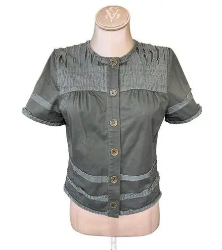 BCBGMAXAZRIA  Military Green Button Down Short Sleeve Blouse Women’s Size Medium