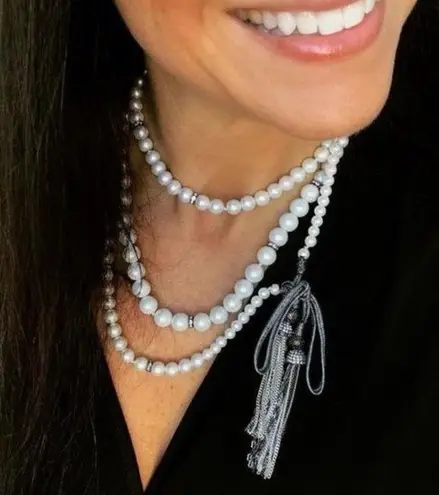 Stella & Dot Mara Pearl Statement Necklace Wrap Tie Long Sparkle