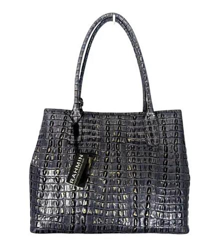 Brahmin  Anytime Leather Tote Patina La Scala Croc Embossed Gray Gold 2 Strap NWT